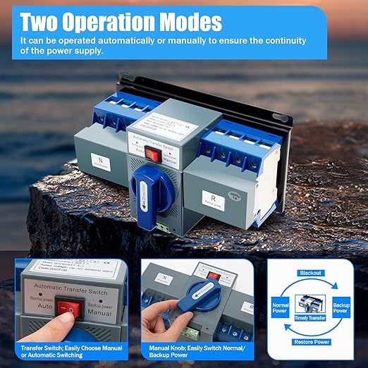 110V Dual Power Automatic Transfer Switch Dual Power Generator Changeover Switch 50HZ/60HZ (4P 63A Blue)