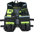 MELOTOUGH Tool Vest Reflective Safety Tool Vest with Removable Phone Holder,Retractable Pen Holder for Electrician,Carpenters,Construction(Lime)