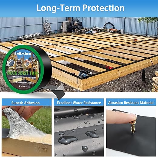 Butyl Deck Tape Joist Tape for Decking 2" x 50' Deck Butyl Tape,Joist Flashing Tape Waterproof,Weather Resistance Deck Joist Tape for Wood Beams Building Joists (2 Rolls)