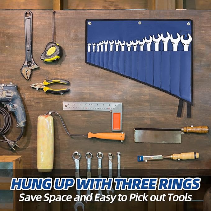16 Pockets Wrench Roll Organizer (Blue+Green)
