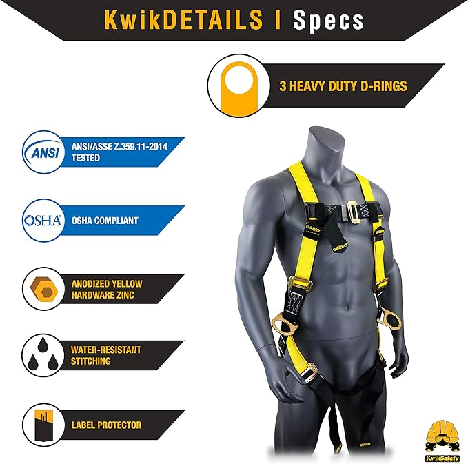 KwikSafety - Charlotte, NC - RATTLER [COMBO] 6 ft Safety Lanyard, 3 D-Ring Safety Harness, Tool Lanyard, ANSI Single Leg Shock Absorbing Lanyard Snap Hooks Fall Protection