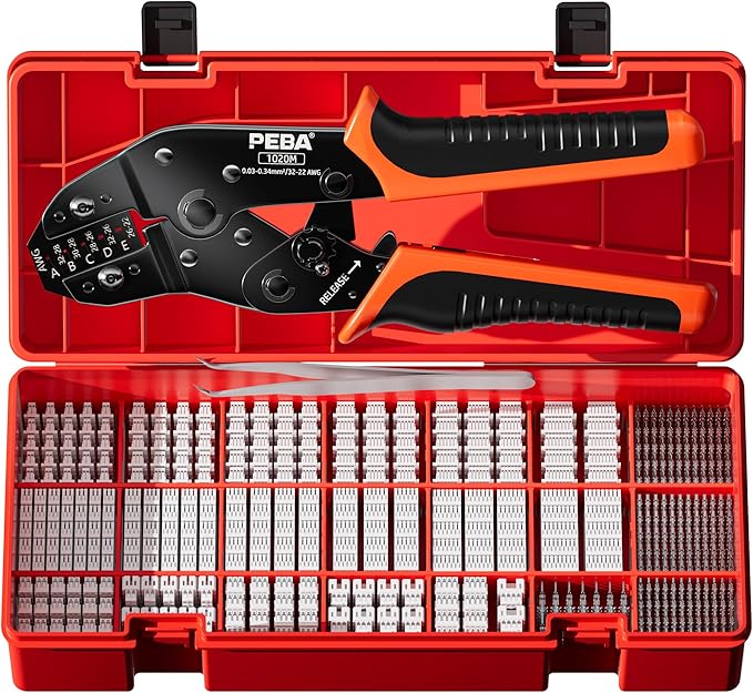 PEBA Crimping Tool and JST Connector Kit, 22 Types of 1.0mm JST-SH, 1.25mm JST-GH, 1.5mm JST-ZH Connectors & Contacts, Crimp Pliers AWG 32-22 for 1.0mm - 2.0mm Pitch Pin Terminal, for DIY Electronics