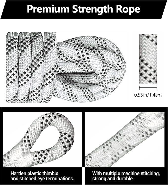 Rope Harness Safety Lanyard, 50ft Vertical Roofing Rope with Grab, Fall Protection Lanyard Tree Climbing Line Kit