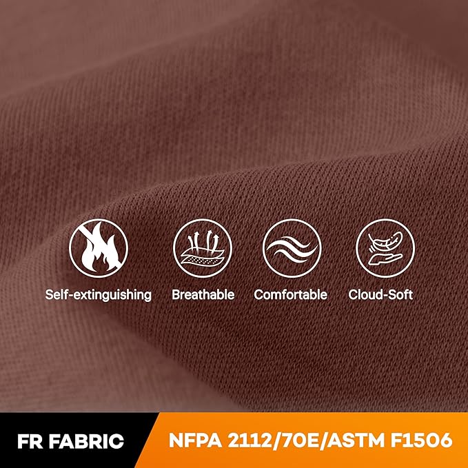 WORKWEYA FR Shirts for Men 6.5 oz Flame Resistant Long Sleeve Henley Shirt NFPA 2112/CAT2