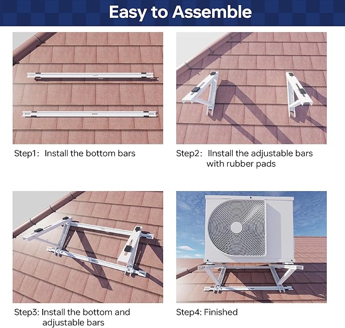 WeCooper Rooftop Mini Split Mount Bracket 9000to24000BTU,Heavy Duty Adjustable Roof Bracket More Stability&Level for for Ductless MiniSplit Air Conditioner Condenser Unit&Heat Pump,Support to 330LB