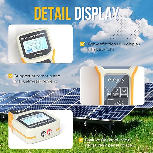 EY1600W Solar Panel Tester Multimeter, DC/AC Solar Panel Watt Meter, Photovoltaic Panel Solar Tracker, Auto & Manual MPPT Open Circuit Volt Current Troubleshoot Utility Tool, Backlit LCD (Upgrade)