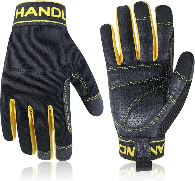 HANDLANDY Work Gloves for Men & Women, Utility Mechanic Working Gloves Touch Screen, Flexible Gardening Gloves for Yard
