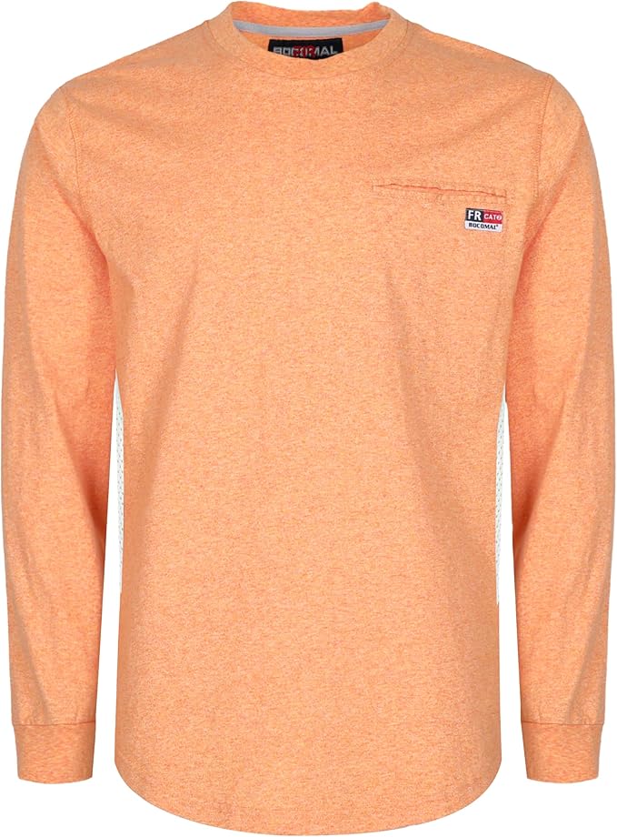 BOCOMAL FR Shirts for Summer Breathable Vented Design 6oz Heather Jersey Flame Resistant Long Sleeve Crew T Shirt