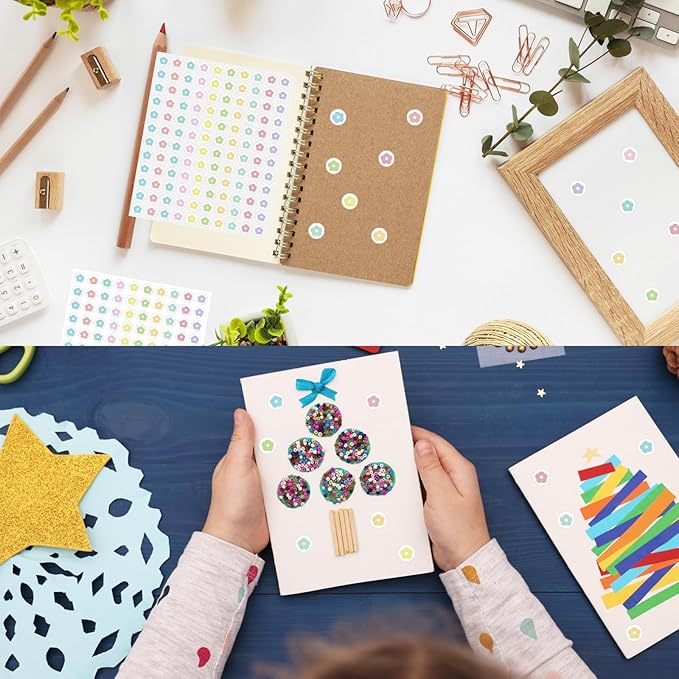 2400 Pcs Small Sticker for Kids,Mini Flower Sticker Cute Paper Decals 10 Designs Self-Adhesive Stickers for Summer Party Envelopes Scrapbook Gifts DIY Supplies,0.5in（Morandi）
