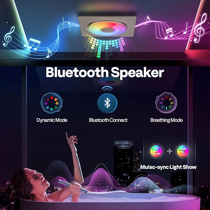 VIVOHOME Bathroom Exhaust Fan with RGB Light & Humidity Sensor (160-110-30CFM) & Bluetooth Speaker - 2700K/4000K/5700K LED Light, EC Motor Retrofit Bath Fan, No Attic Access Needed
