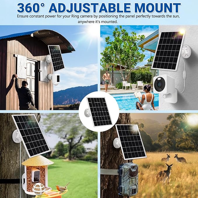 1 Pack 8w Solar Panel for Wyze & Arlo Essential Camera, Compatible with Most Low-Power Wireless Cameras, Solar Charger with 10ft Cable + Adjustable Mount, IP65 Waterproof