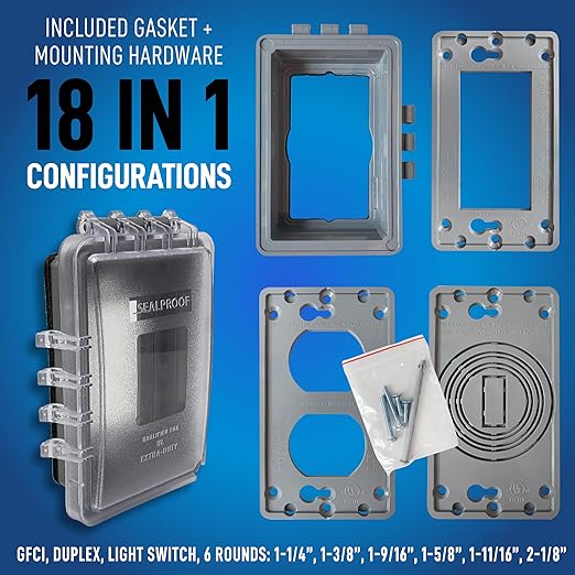 Sealproof Slim 1-Gang Weatherproof Shallow Outdoor Outlet Cover | Lockable, 18 Configurations, Low Profile, Plastic With Mounting hardware