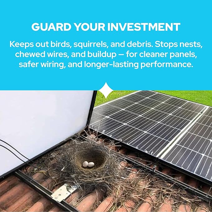 KASTLITE Solar Panel Bird Guard Mesh Kit - 6in x 100ft PVC Coated Galvanized Wire Screen, 100 Stainless Clips, Pliers & Gloves - No Drill Critter Shield, Rodent Barrier Fence for Under Panels, Black