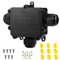 IP68 Waterproof Junction Box,t-Shape 3-Way Waterproof Splice Box Outdoor with 3 Cable M25 Gland Wire Connector Electrical Junction Box for 4-12mm Diameter Cable, Black