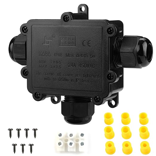IP68 Waterproof Junction Box,t-Shape 3-Way Waterproof Splice Box Outdoor with 3 Cable M25 Gland Wire Connector Electrical Junction Box for 4-12mm Diameter Cable, Black