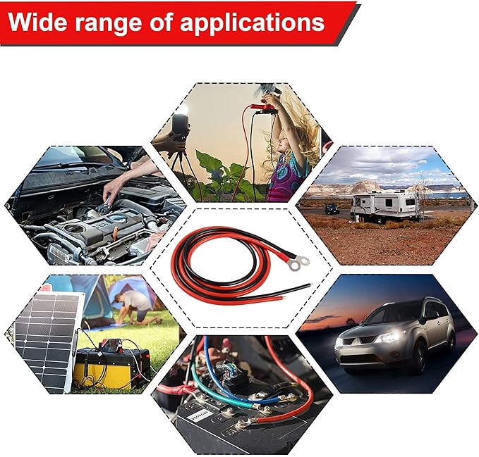Solar Battery Cables 10 Gauge Power Inverter Cables with 3/8" Ring Terminals 10AWG Wire Tinned Copper Tray Extension Cable for Solar,RV,Auto Car,Boat (3M)