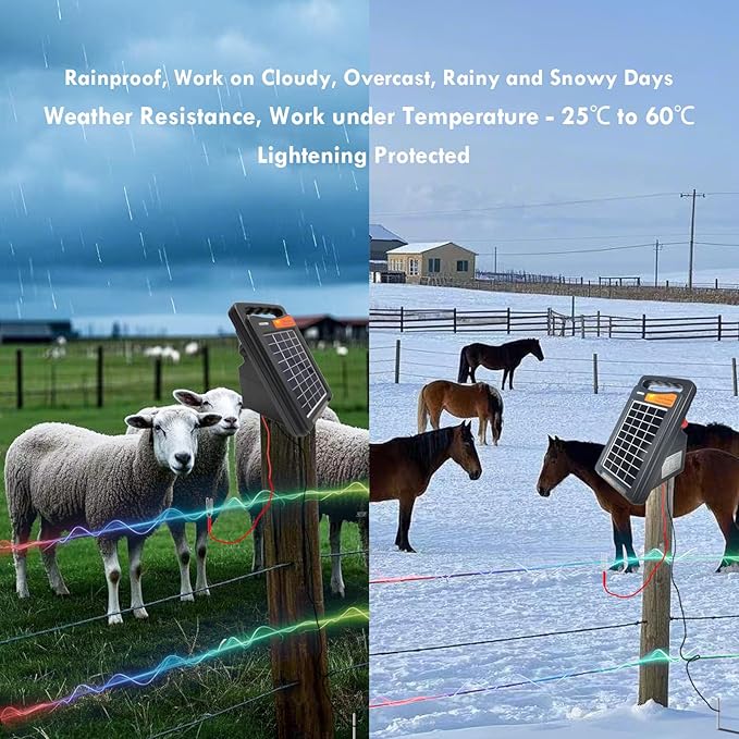 FenceMate 10 Miles Range Solar Fence Charger 0.2J for Containment of Livestock, Poultry, Pet, Hobby Farming, Portable Energizer for Exclusion of Rodent, Nuisance, Day & Night, All-Weather Protection