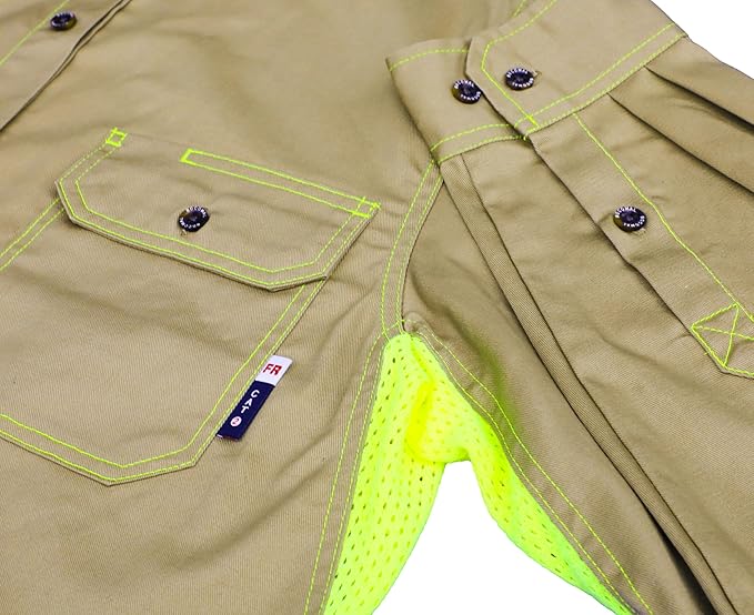 BOCOMAL FR Shirt for Summer Lightweight Vented Mesh Back and Underarm Breathable Flame Resistant Welding Button Down Shirts