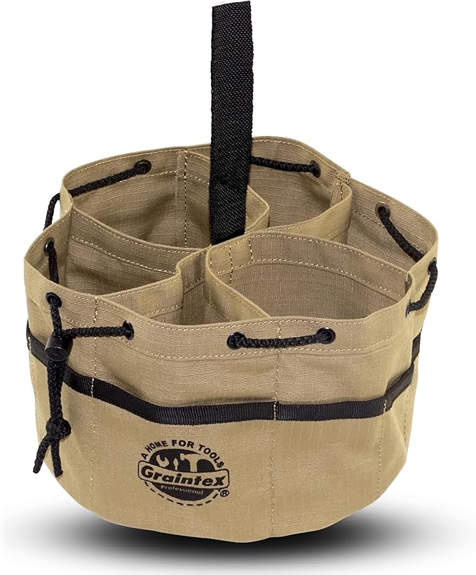 Graintex 18 Pockets Grab Bag Rip-stop Canvas Drawstring Closure, Small Part Organizer Pouch, Small Tools, Screws, Parts, Parachute Tool Bag for Efficient Storage - Khaki