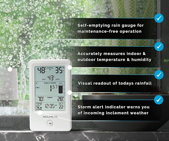 AcuRite 01089M Rain Gauge with Thermometer & Humidity
