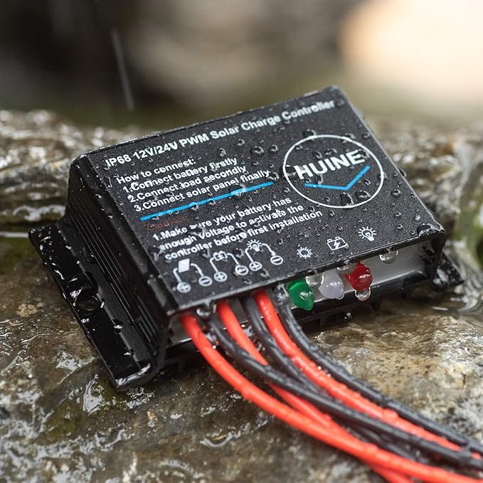 20A 12V 24V Auto IP68 Waterproof PWM Solar Charge Controller Solar Panel Battery Intelligent Regulator for Solar System Caravan Boat(24 Hours Working Mode)