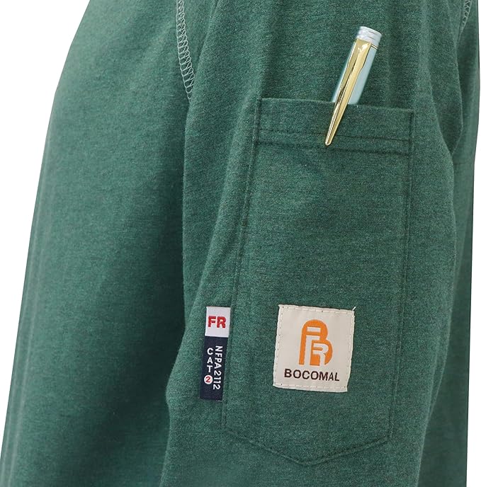 BOCOMAL FR Hooded T Shirts Heather Series 6oz Flame Resistant NFPA2112 CAT2 Fire Retardant Hoodies Work Shirt