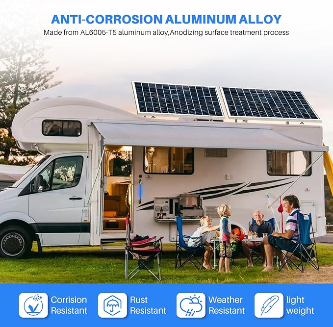 4PCS Adjustable Solar Panel Tilt Mount Brackets Aluminum Alloy Mounting Bracket Stand Systems Support 50W 70W 100W 150W 200W 300W 400W Solar Panels for Ground, Roof, Boat, Wall ,Railer, RVs