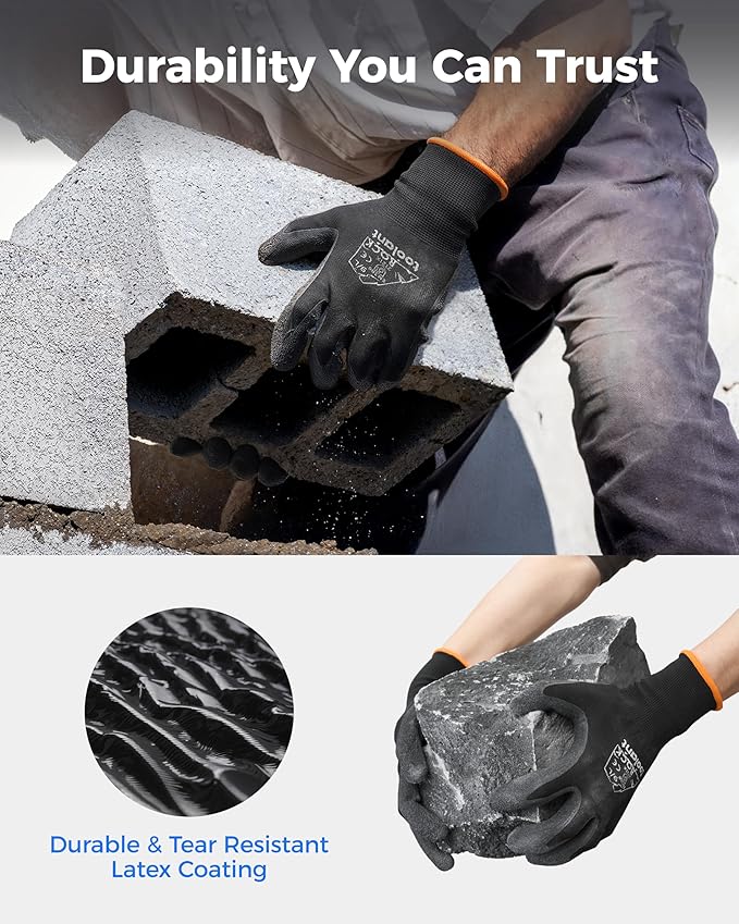 toolant Crinkle Latex Work Gloves Bulk, Rubber Coated Safety Work Gloves for Men and Women, 60 Pairs for Construction, Gardening, Warehouse (Gray, Medium)