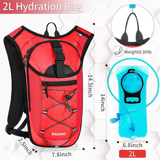 Hydration Backpack with Leak Proof Water Bladder, Lightweight Hydro Water Daypack for Rave, Cycling, Running, Hiking, Climbing