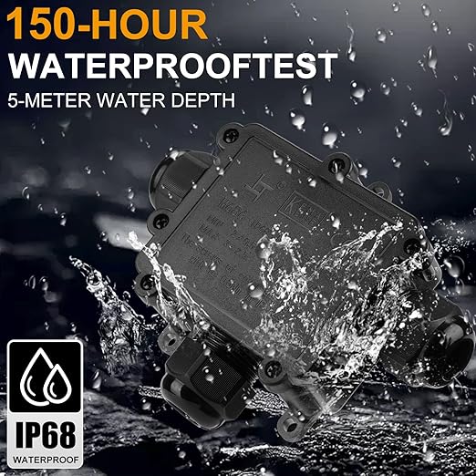 IP68 Waterproof Junction Box,t-Shape 3-Way Waterproof Splice Box Outdoor with 3 Cable M25 Gland Wire Connector Electrical Junction Box for 4-12mm Diameter Cable, Black