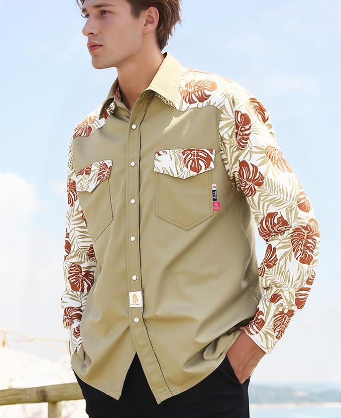 BOCOMAL FR Shirts Pearl Snaps Two Tone Plaid/Solid Flame Resistant Cotton Welding Shirt NFPA 2112 CAT 2