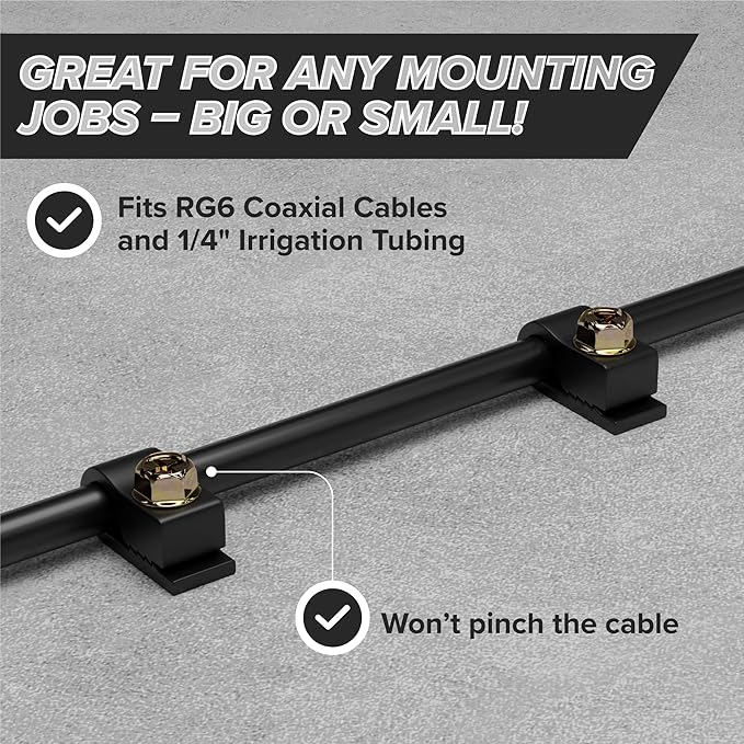 THE CIMPLE CO Wire Clips, Single Cable Wall Clip, Coaxial, Cat6, Electrical Wire, Ethernet, 1/4 in (6 mm) Screw Fastener, 100 Pack, Black