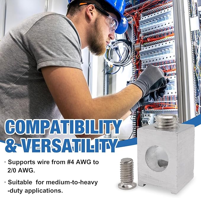 4 Pieces #4-2/0 Neutral Lug Kit Aluminum Circuit Breaker Ground Lugs, Electrical Grounding Lugs with Secure Conductive Design for Wiring Connections