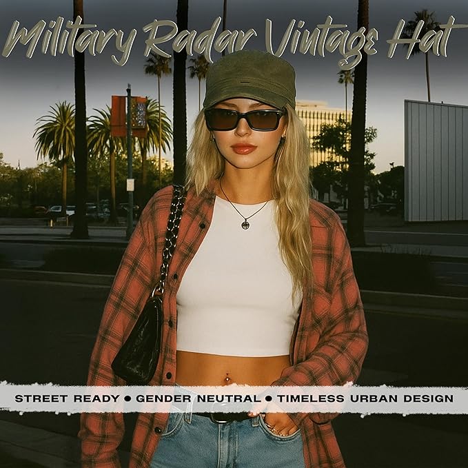 Funky Junque Distressed Military Hat – Newsboy Hats for Women, Short Brim Army Baseball Cap, Womens Cadet Hat Trendy Style