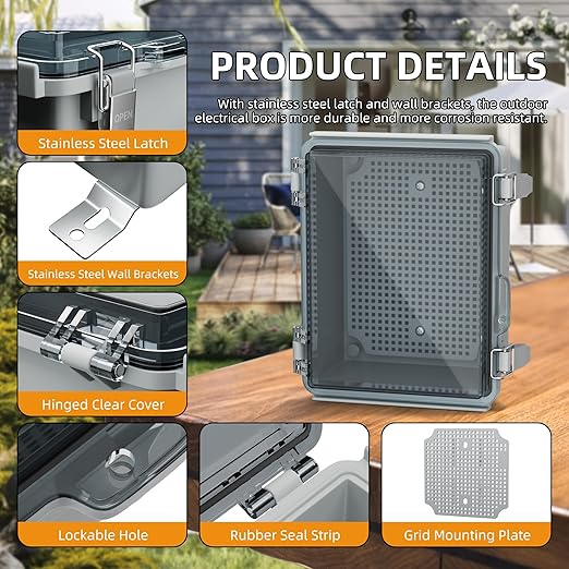 Joinfworld Outdoor WiFi Enclosure Weatherproof Locking Outdoor WiFi Box Plastic Waterproof Switch Router Enclosure Box 8.7x6.7x4.3