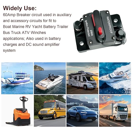 Circuit Breaker DC 12V-48V Fuse Manual Reset for Boat Trolling Motor Marine ATV Trailer Vehicles Stereo Audio Electronic Battery Solar System Protection (250Amp)