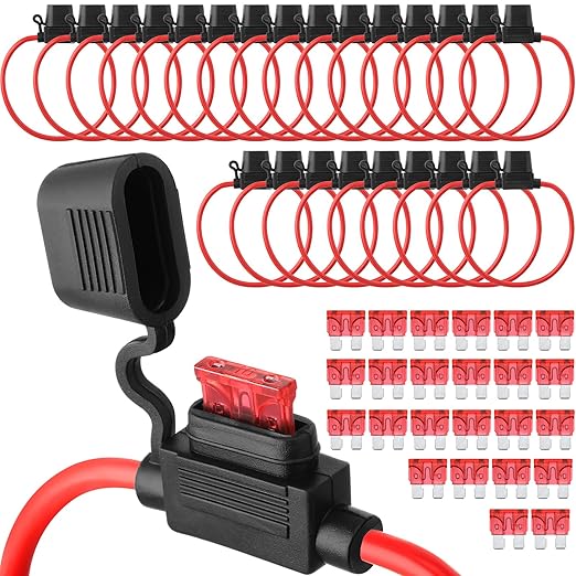 Shimeyao 24 Pcs Inline Fuse Holder Waterproof Automotive Replacement with ATC Blade Fuses for Car Truck Motorcycle Boat (16 Awg with 10 A)