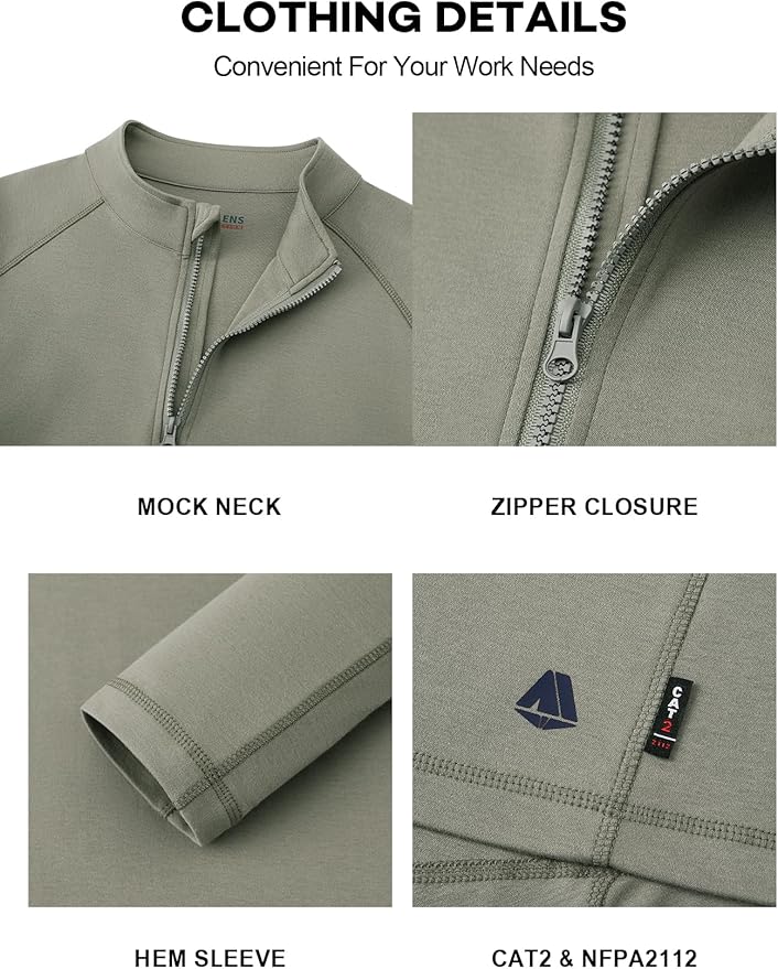 FR Shirts for Men Flame Resistant Shirt CAT2 Quarter Zip Up Pullover 1/4 Zip 5.5oz Light Weight