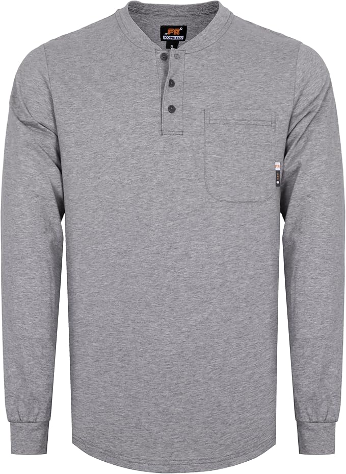 KONRECO FR Shirts for Summer Flame Resistant Shirt 5.5oz Light Weight CAT2 Henley Shirts