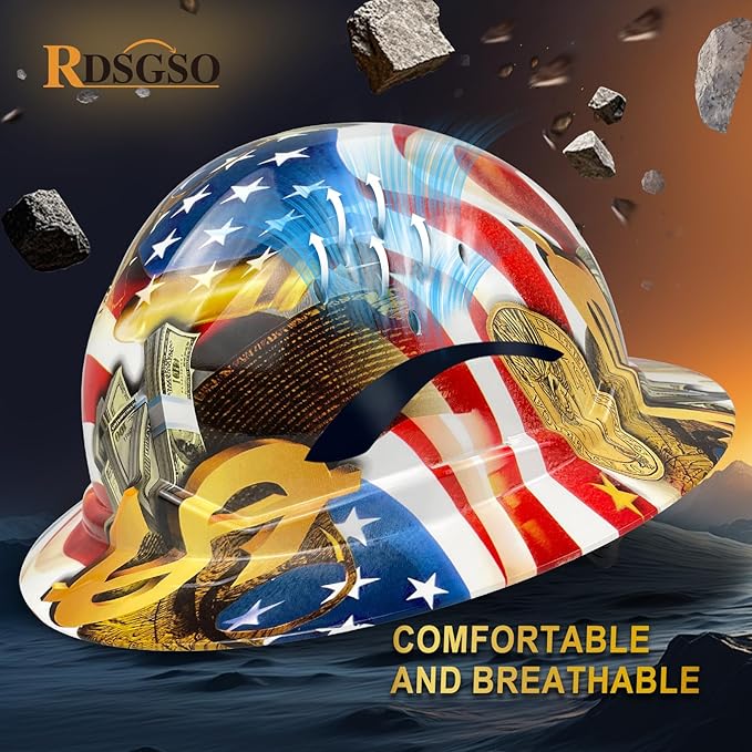 Full Brim Industrial Safety Helmet ANSI/ISEA Z89.1 Type I Class C Certified Hard Hats 6-Point Suspension Lightweight Vented for Construction, Logging, Outdoor Work RGS-B6