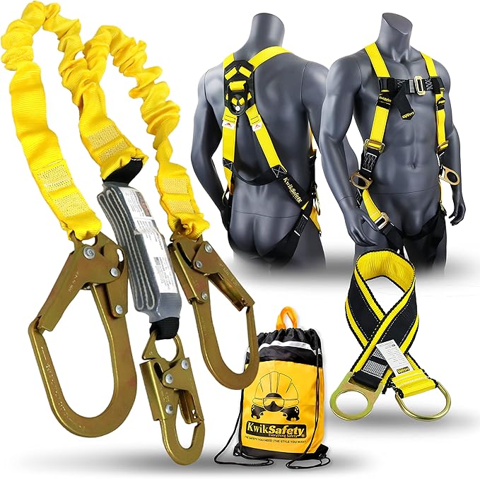 KwikSafety - Charlotte, NC - Python [KIT] Safety Lanyard + Safety Harness & Anchor/OSHA ANSI Fall Protection External Shock Absorber Construction Arborist Roofing Snap Rebar Hook Connector