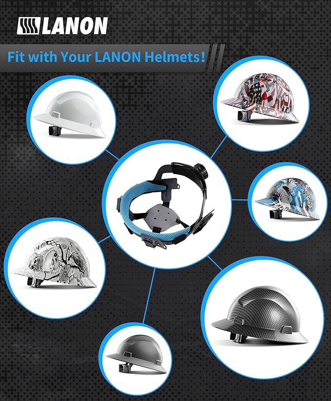 LANON 4-Point Hard Hat Replacement Ratchet Suspension, Standard Size, Newly Upgraded Moisture Wicking Sweat Band, OSHA & ANSI, Compatible with LANON Hard Hats Only