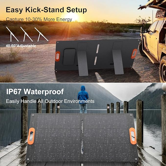 Solarapex 100W Portable Solar Panel, IP67 Waterproof ETFE One-Piece Lamination, 23.5% Efficiency Foldable Charger, USB/Type-C/MC4/XT60/DC8020/Anderson Output for Power Station Camping RV