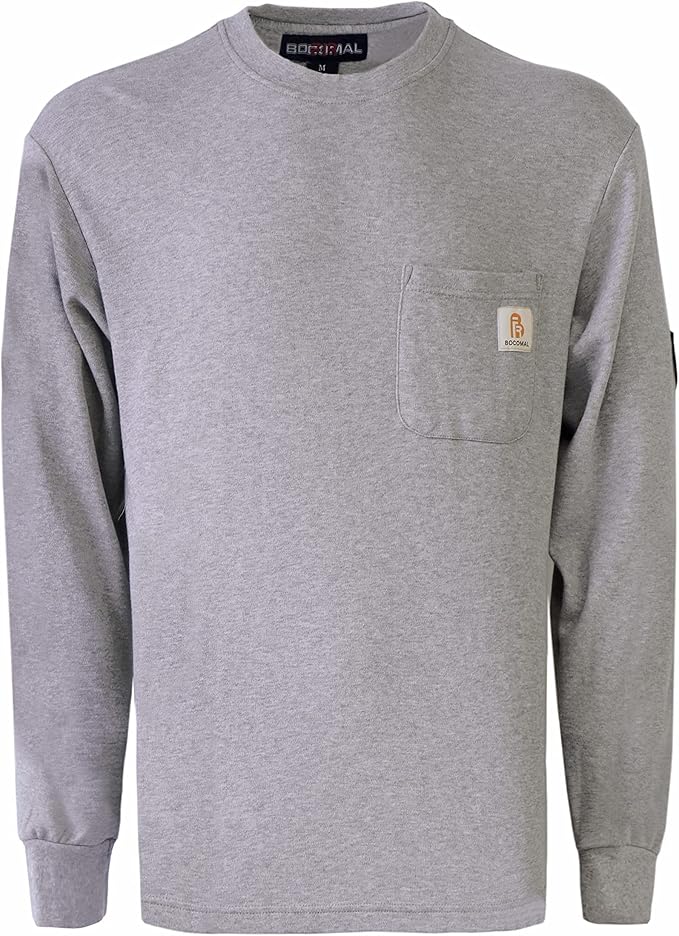 BOCOMAL FR Shirts Crewneck 7oz Midweight Flame Resistant Clothing NFPA2112 CAT2 Men's Fire Retardant Work Shirt