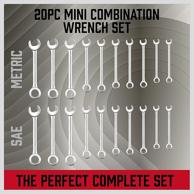 Premium Midget Wrench Set - 22-Piece Mini Combination Wrench Set Metric & SAE Ignition Wrench Sets 4-10mm & 5/32'' to 7/16'' Lightweight Small Carry Pouch