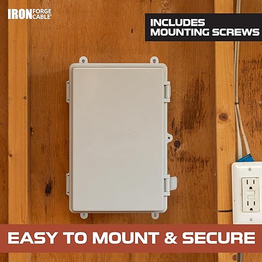 Iron Forge Cable Outdoor Junction Box with Mounting Plate & Complete Accessories - 11.6 x 7.6 x 5.6 in, Dustproof Waterproof Universal Hinged Enclosure Light Gray