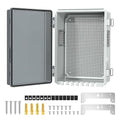 Joinfworld Outdoor Electrical Box, Waterproof Electrical Box WiFi Enclosure 11.8x6.7x5.6 Vented Electric Box Plastic Clear with Mounting Panel Cable Grommet Stainless Steel Dust Screen