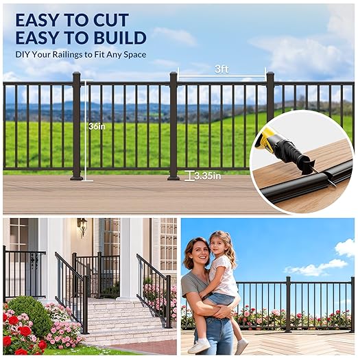 Egadis 36 in. H x 3 ft. W Porch and Deck Railing Kit, Aluminum Railing Kit, Textured AAMA 2604 Powder-Coat Finish Rail System for Outdoor Decks, Porches & Balconies (1 Post, 1 Panel)