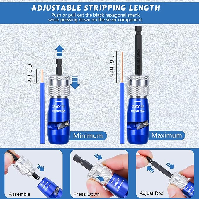 Wire Stripper for Drill, US Standard Electric Wire Stripper Tool for Drill, Wire Strippers for 10/12/14 AWG, Wire Stripping and Twisting Tool Set