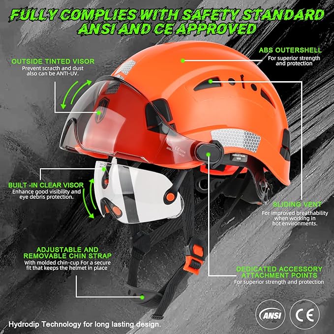 GREEN DEVIL Safety Hard Hat with Tinted & Clear Visor Vented Construction Helmet Cascos de Construccion ABS Work hardhats for Men